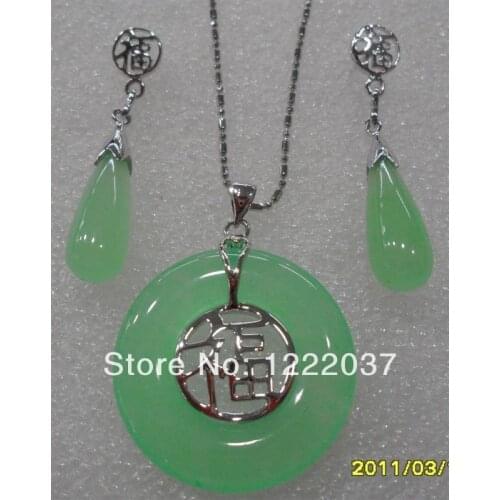 Wholesale Fashion Jewelry green stone pendant necklace earring sets