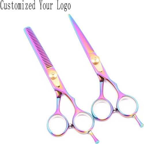 Hair Scissors 5.5" Customized Brand JP Satinless Multi-color Cutting Scissors Barber Thinning Shears Hairdressing Scissors C1020