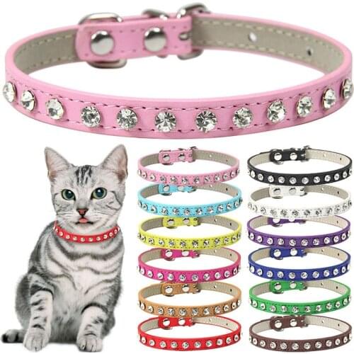 Pet leather luxury diamond collar used of personalized rhinestone cats suit for kittens and chihuahua Pet Necklace Accessories