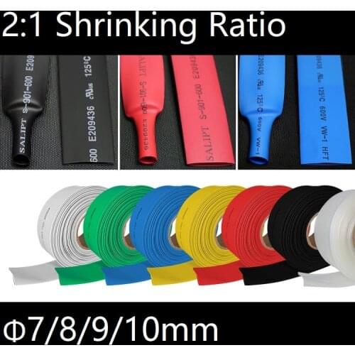 2M Dia 7 8 9 10 mm Polyolefin 2:1 Heat Shrink Tube Cable Sleeve Insulated Wire Wrap Case Heatshrink DIY Line Connector Repair