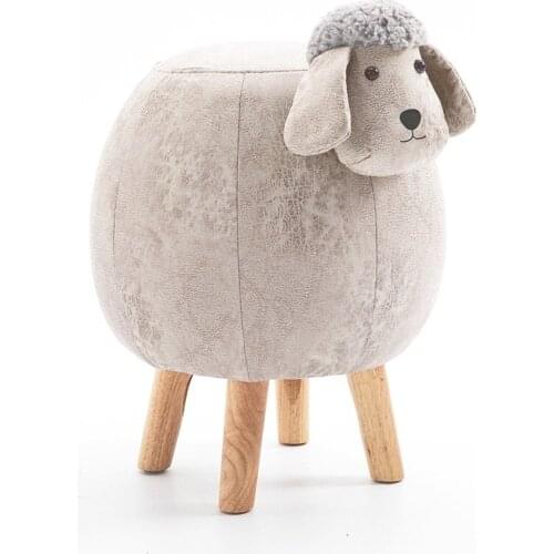 INS Nordic Solid Wood Creative Childrens Stool Cartoon Sheep Baby Wear Shoes Short Sitting Chair Furniture Storage Room Decor