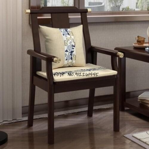 New Chinese style chair solid wood armrest back chair retro tea table master study chair old man mahogany color Taishi chair