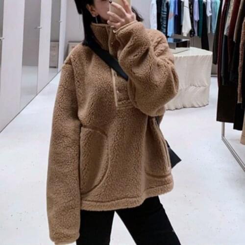 Unisex Turtleneck Coat Long Sleeve Simple Autumn Winter Pockets Buttons Women and Men Top