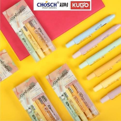 CHOSCH Retractable Highlighters 4Pcs Refillable Pastel Highlighter Pen Morandi Markers for School and Office Supplies