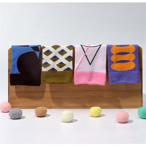 Japanese Abstract Geometry Straight Board Middle Tube Socks Ins Korean Style Small Fresh Color Splicing