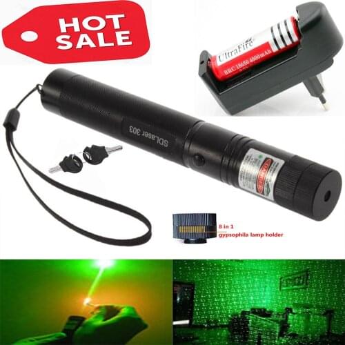 Outdoor hunting 8000m green laser sight 5mw high power laser adjustable focus burning laser 303 + 18650 battery + charger