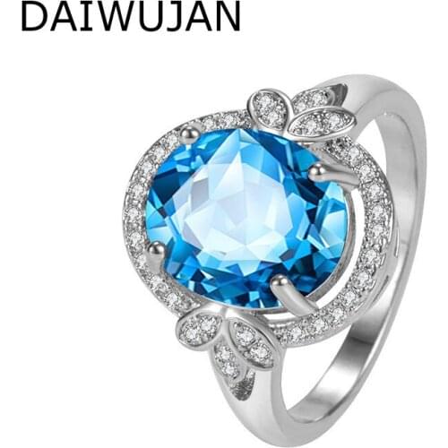 DAIWUJAN Hot Blue Crystal Zircon Rings For Women 925 Sterling Silver Butterfly Sapphire Finger Ring Wedding Engagement Jewelry