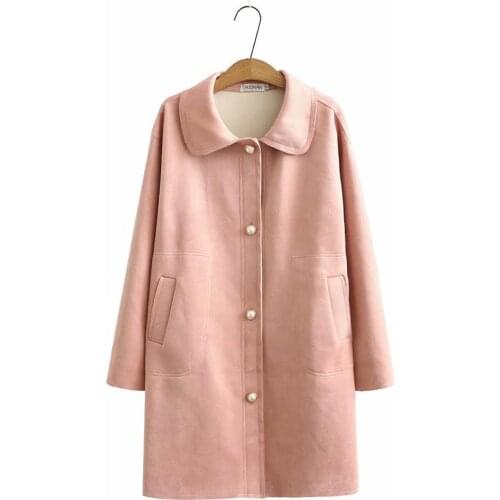 Plus size solid black pink women loose long suede trench coats 2021 new winter thick warm jackets female leather tops