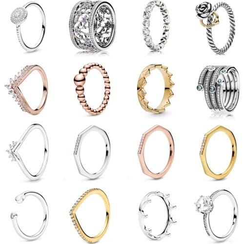 NEW 2021 100% 925 Sterling Silver Crown Pearl Ring Women Fit DIY Original Bracelet Fshion Jewelry Gift