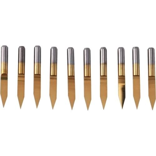 10 Pcs 0.1mm Engraving Bits V Bit Cutter Tip Tungsten Steel Titanium Coated Flat Bottom Sharp Cutting Router Rotary Tool