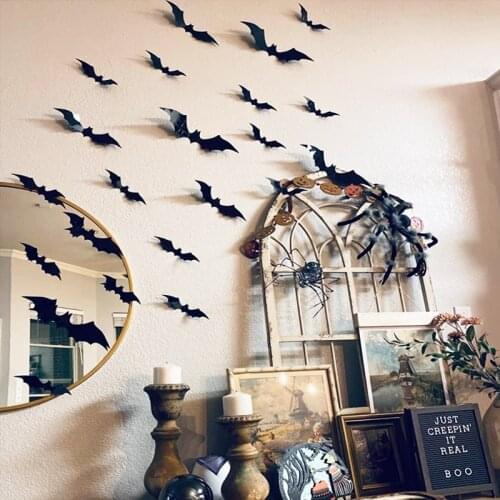 12/24pcs Halloween Decoration 3D Bats Realistic PVC Scary Black Bat Sticker for Home Decor Wall Decal Hallowmas Party Supplies