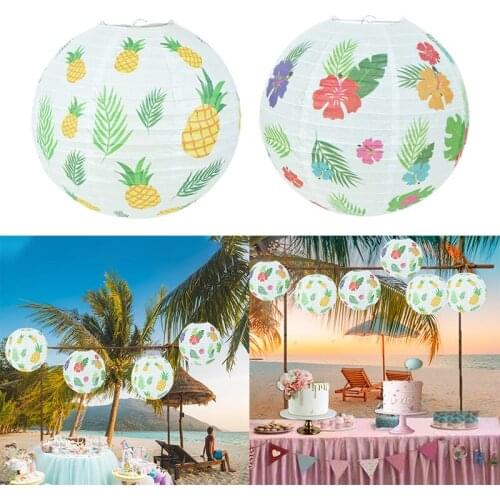1P Hawaii Tropical Theme Round Paper Hanging Lantern Lamp Paper Craft DIY Summer Party Festival Wedding Home Beach Outdoor Decor