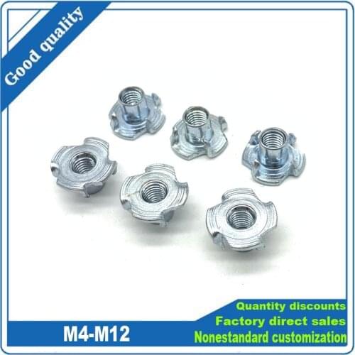 2/10/20pcs Thickened Steel Four Claws Square Nut M4 M5 M6 M8 M10 M12 Blind Pronged Insert for Wood Furniture 8-17mm Cold heading