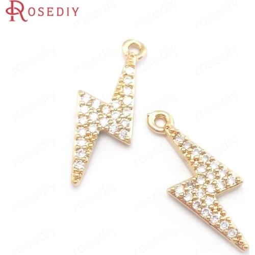 38569)6PCS 7x19MM 24K Champagne Gold Color Brass and Zircon Lightning Charms Pendants Jewelry Making Supplies Diy Accessories