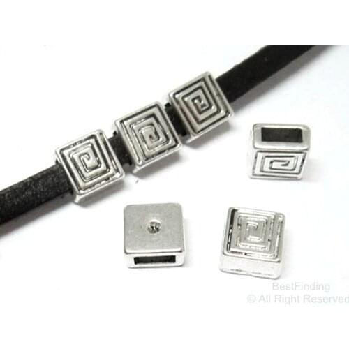 5mm Square spiral sliders 6x2mm Flat leather findings FF206