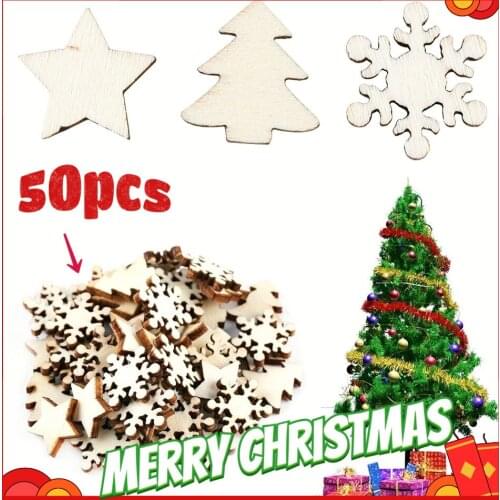 50Pcs Christmas Decoration on Tree Tree Hanging Ornaments Christmas Wooden Pendants Ornaments DIY Wood Crafts Xmas Tree Decors