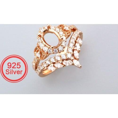 5x7MM Oval Prong Ring Settings Stackable Solid 925 Sterling Silver Rose Gold Plated Vintage Style Set Size Ring Bezel 1224085