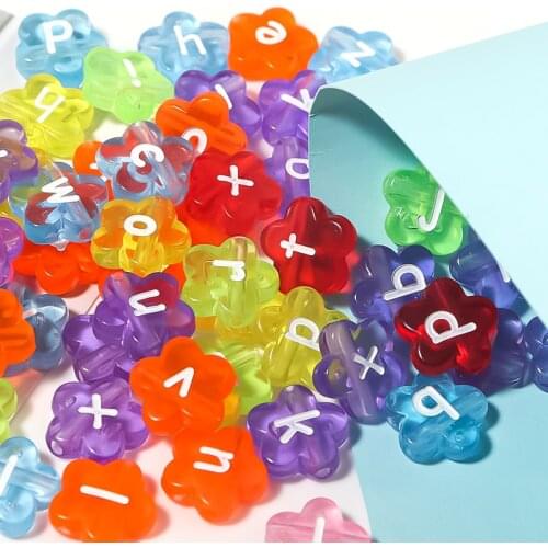 50pcs/Lot 11mm Acrylic Transparent Flower Alphabet Beads Letter Beads Loose Spacer Beads For Jewelry Making DIY Bracelet