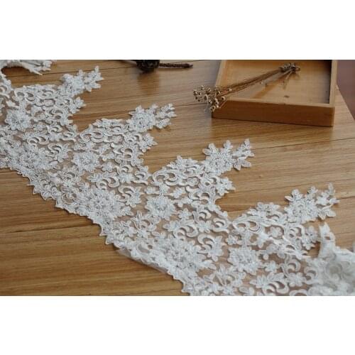 Ivory Alencon Lace Trim High Quality Hand Made Beaded Sequined Wedding Lace Trim Embroidered Retro Lace Bridal 12.2'' Wide 1yard