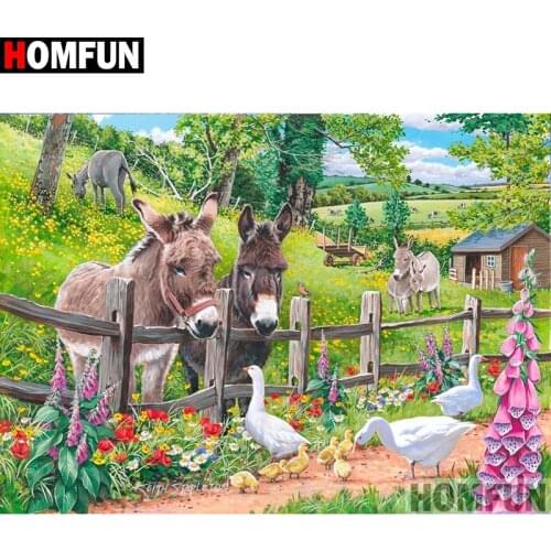 HOMFUN Full Square/Round Drill 5D DIY Diamond Painting "donkey" Embroidery Cross Stitch 5D Home A08016