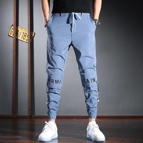 Summer Thin Fashion Men Casual Pants Sports Trousers Stretch Slim Fit Ice Silk Quick Drying Pants
