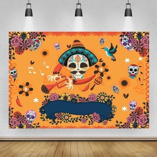 Day of The Dead Backdrop Mexican Sugar Skull Photography Background Dia DE Los Muertos Dress-up Party Fiesta Banner Decoration
