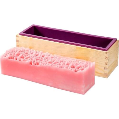 Soap Loaf Mold Rectangle Silicone with Wooden Box Mould for Soap Making Supplies Tools Handmade DIY Craft