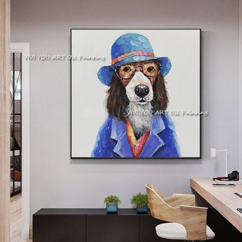 100% Handmade Large Size Colorful Cartoon Dog Oil Painting Wall Home Decorative Wall Art Picture For Kids Living Room No Frame