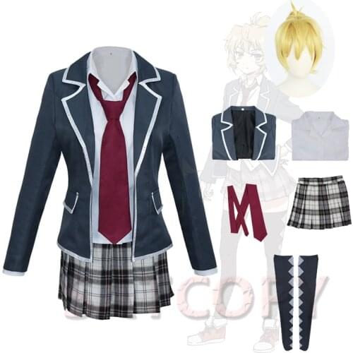 Anime High Rise Invasion Cosplay Costume Mayuko Nise Cosplay Wig Skirt Set School Girl Uniform Women Halloween