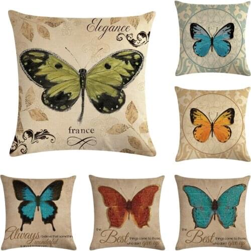 Colorful butterfly Cushion Cover Sunflower flower Cotton Linen Pillow Cover for Sofa Car Pillow case Decorative cojines