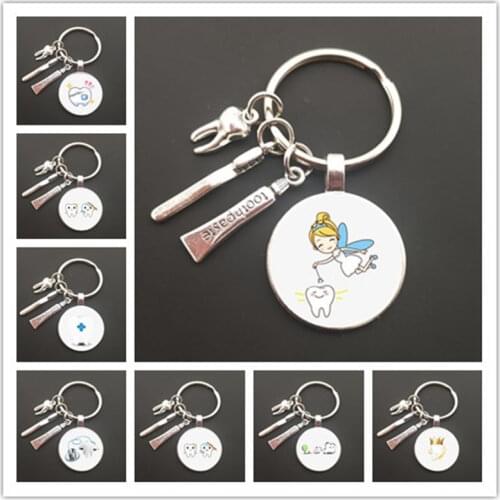 Creative Toothpaste Toothbrush Teeth Keychain Mini Toothpaste Toothbrush Teeth Glass Keyring Bag Chain Dentist jewelry gift