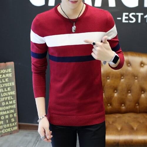 Fashion Mens Sweaters 2019 New Clothes Winter Preppy Style Wool Cotton Striped O-neck Men Sweater Coats Regular Rainbow Sweater