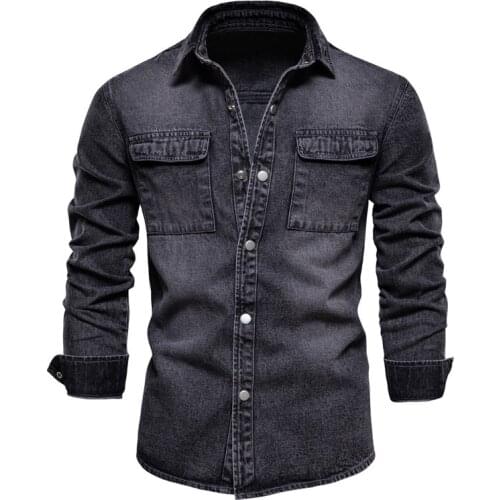 Spring Autumn New Mens Thin Cotton Denim Jacket Trend Retro Jacket High Quality Lapel Casual Solid Color Pocket Denim Clothing