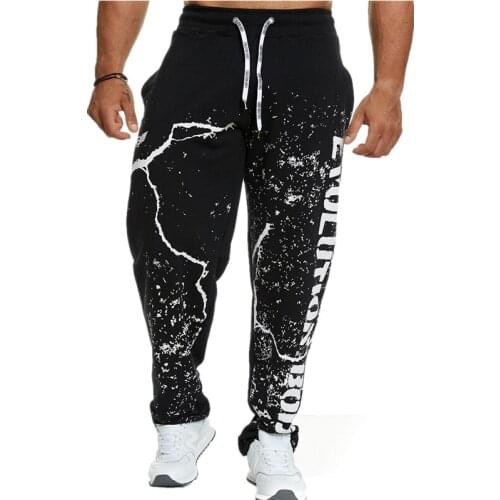 Mens Printing Hip Hop Fitness Sports Casual Pants Gym Jogging Trousers Training Stretch Straight Leg Street Fashion Sweatpants