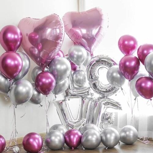 35pcs/set Gold Silver Metallic Set Balloon Wedding Decoration 32inch Silver Love Letters Balls Valentines Birthday Party Supply