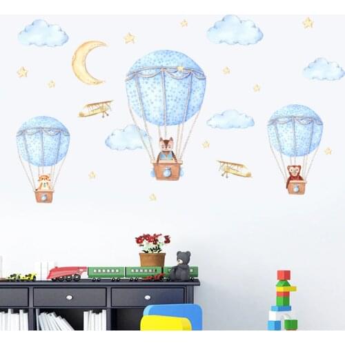 Animal hot air balloon Wall Sticker for kids rooms nursery background wallpaper decoration Mural Art Decals Cartoon stickers