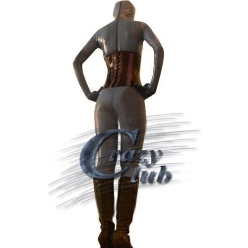 2017New Women Latex Zentai Catsuit full body latex catsuit with zip back latex body Hood latex waist trainers Not Include Corset