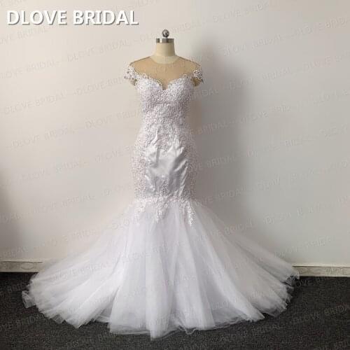 Custom Made Mermaid Wedding Dress Sexy Illusion Back Bridal Gown Factory Real Photos