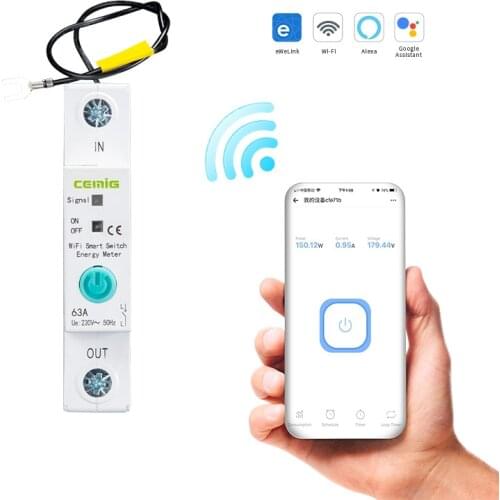 Single Phase 63A WiFi Circuit Breaker Energy Meter Kwh Support By eWelink Timer Relay Real-time Current Voltage Monitoring