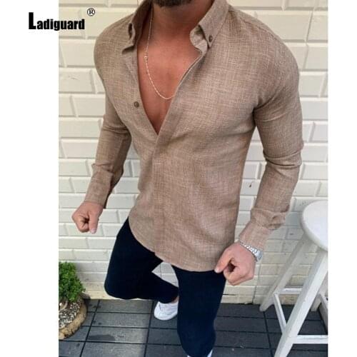 Solid Fashion Long Sleeve Men Elegant Leisure Skinny Blouse Single Breasted Top 2021 Summer Casual Shirt blusas Homme Ropa Man
