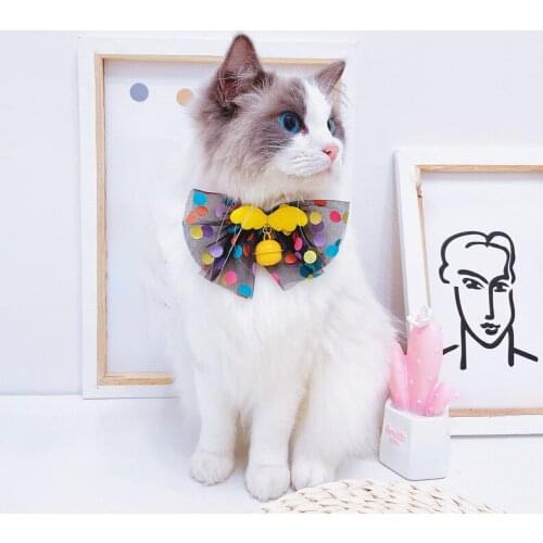 Cute Angel Wing Necklace Cat Collar with Bell Princess Yarn Bow Adjustable Fancy Pet Collars Kitten Pet Cat Puppy Dog Supplies