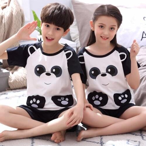 H5654 Girl Pajamas Summer Thin Short Sleeve Sleepwear Cotton Round Collar Cartoon Homewear Teenager Lovely Comfortable Nightwear