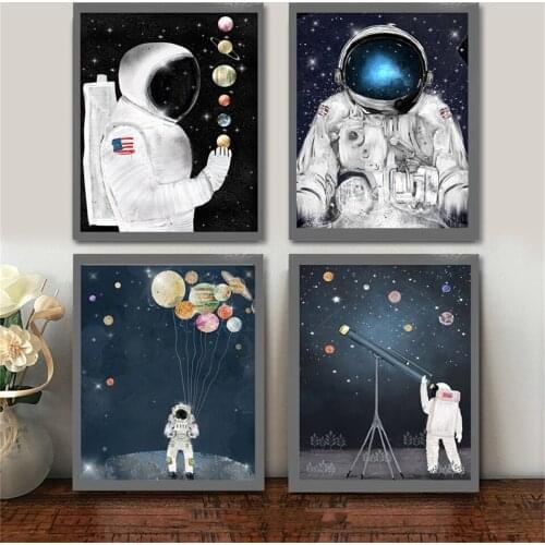 Posters and Prints Wall Art Nordic Canvas Painting Astronaut Star Telescope Universe Planet Picture for Living Room Home Decor