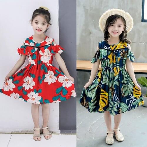 Girl Princess Beach Dress Summer Boho Kid Floral Sweet Children Party Clothes Rain Forest INS Costume JYF