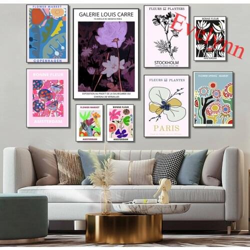 Stockholm Exhibition Poster Flower Market Poster,Amsterdam,London,Columbia Road,Abstract Floral Home Decor Canvas Wall Art Print