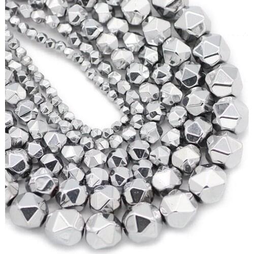 Natural Stone 3/4/6/8/10MM Faceted Round Silvers Hematite Spacer Loose Beads For Jewelry Making DIY Charm Bracelet Accessories