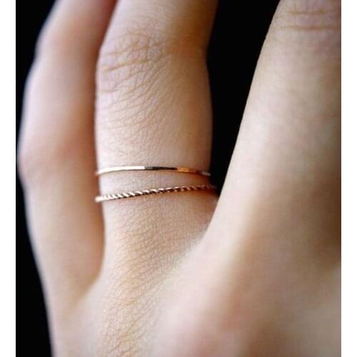Simple Thin Band Rings Metallic Rope Golden 2 Rings Set for Women 5 Sizes