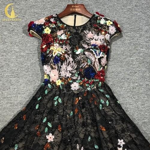 Rhine real Pictures Zuhair Murad Black Luxurious Beads Crystal Knee Length robes de bal Prom Dresses платье 2021 Party Dress