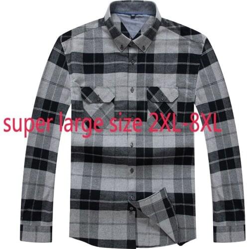 New Arrival Super Extra 100% Cotton Long Sleeve Shirt Young Men Plaid Dress Casual Shirts Flannel Plus Size 2XL-4XL5XL6XL7XL8XL