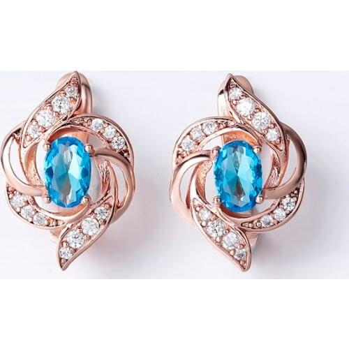 Fashion Stud Earrings Inlay Horse Eye Natural Zircon Small Women Rose Gold Earrings Christmas Gift Blue Crystal Earings Jewelry